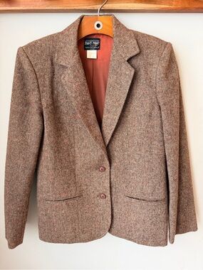 Vintage 70s Pant-Man Wool Blend Tweed Blazer Brown Flecked Preppy Academia
